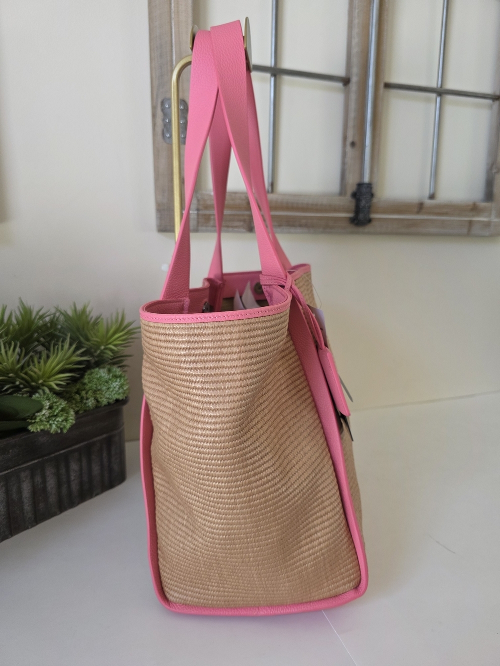 Akris Alex Medium Tote Camel Blossom Raffia & Leather Dust Bag - Rare Color- New - Picture 6 of 14